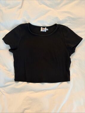 Princess Polly Black Ribbed Short-Sleeve Crop Top